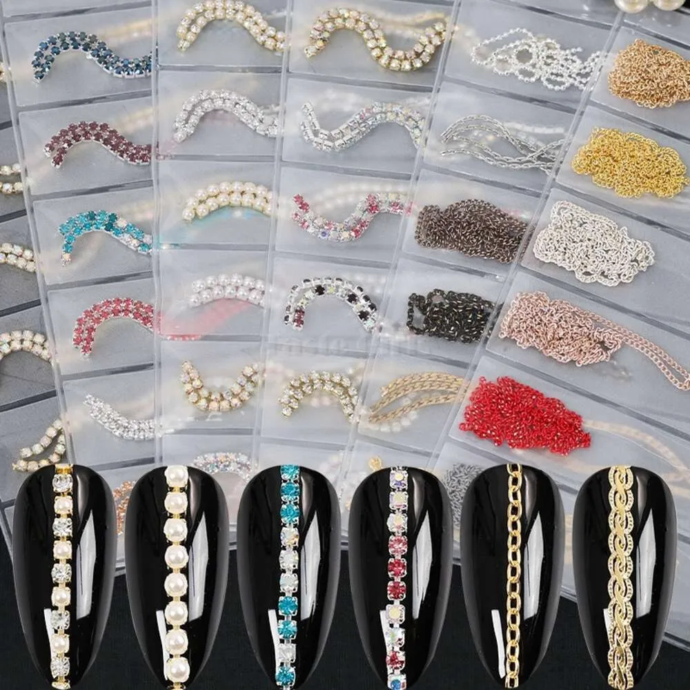 1 Paket 6 Izgara 3D İnci Pençe Zinciri Çeşitli Metal Halka Tokes Zincirleri Alaşım Tırnak Sanatı Rhinestone Süslemeleri Manikür Süslemeleri