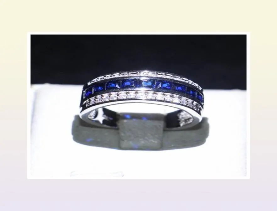 Squisiti uomini da 10kt blu ricamati in oro bianco anello blu sapphire cz di cristallo rotondo per il fidanzamento del matrimonio Dimensioni 812 4269786923476