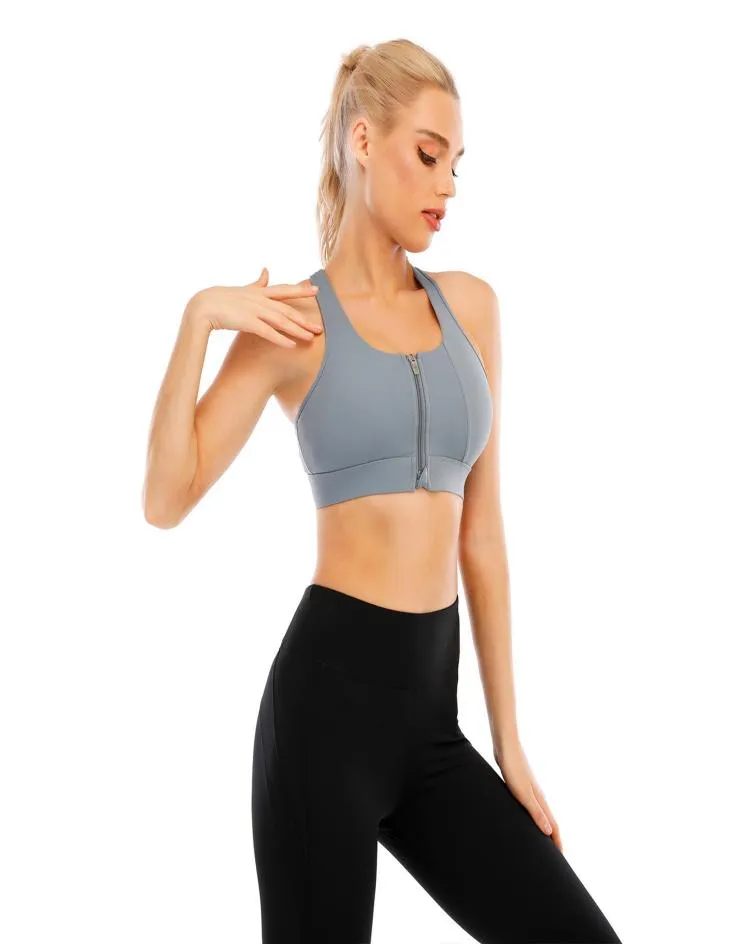 Zipper in Front Sports Bra для женщин с высоким воздействием поддержки поддержки с высоким воздействием с Crisscross Back Strappy8640779