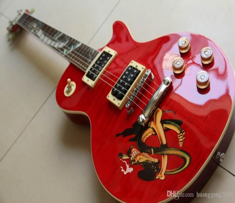 Hela nya Gibsolp Custom Slash Electric Guitar Mahogny Abalone Snake Inlay Quality in Red L 1208101719905