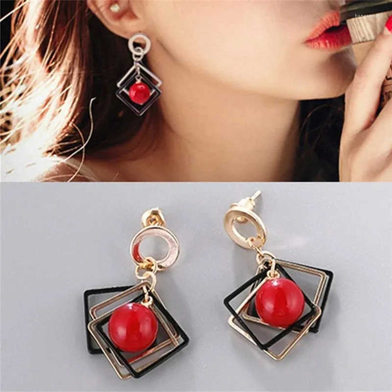 Stollenohrringe geometrische rote Perleplatz für Frau Mädchen Geschenke Brincoos Boucle d'OeIlle Femme Moderner Schmuck