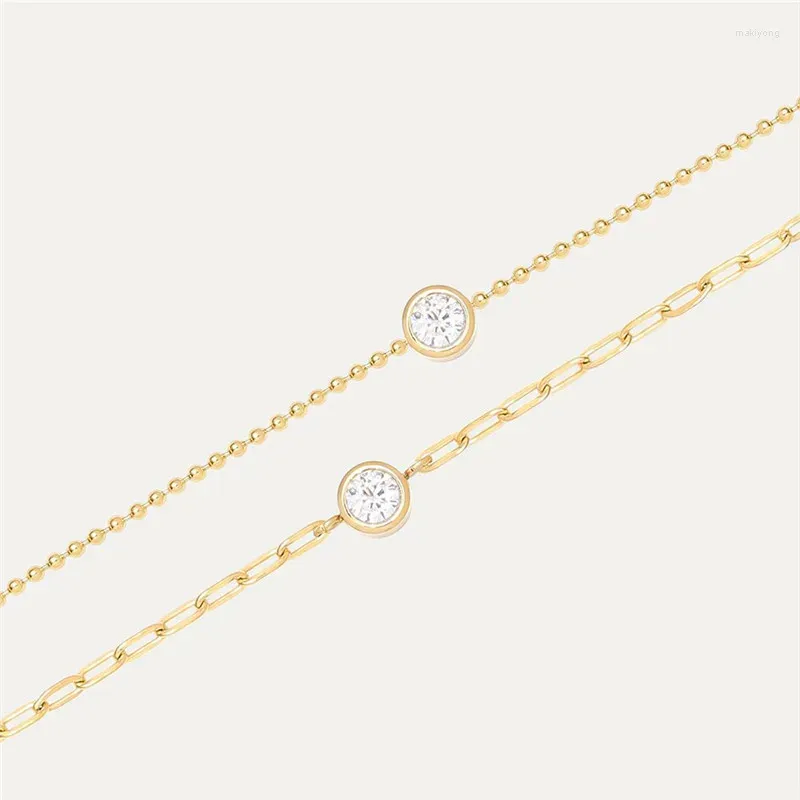 Bracelets de liaison Bracelet de zircon rond minimaliste coréen pour femmes