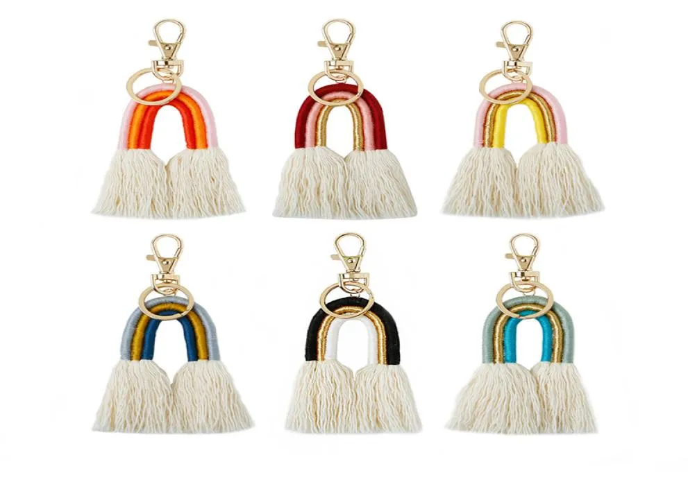 Плетение радужного мачинового шарма для женщин Boho Boho ручной клавиши Keyring Keyring Macrame Bag Charms Car Ving Disterry Gisterry Dired2555107