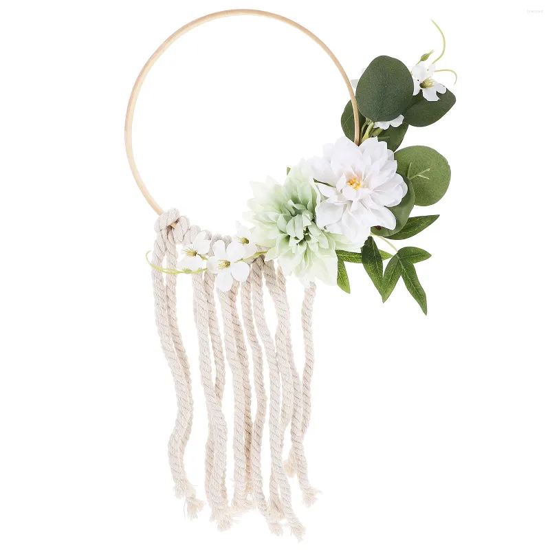 Decorative Flowers Wall Hanging Adornment Macrame Wreath Garland Woven Fringe Trim Festival Decor Tassel Pendant Manual