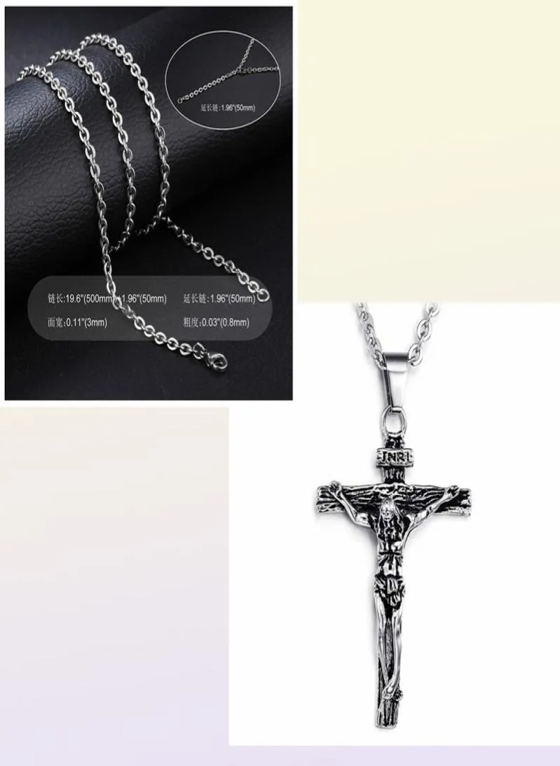 Unisex Men039s Edelstahl Anhänger Halskette Christian Crucifix Jesus Patron Saint mit Rolo Chain3231554