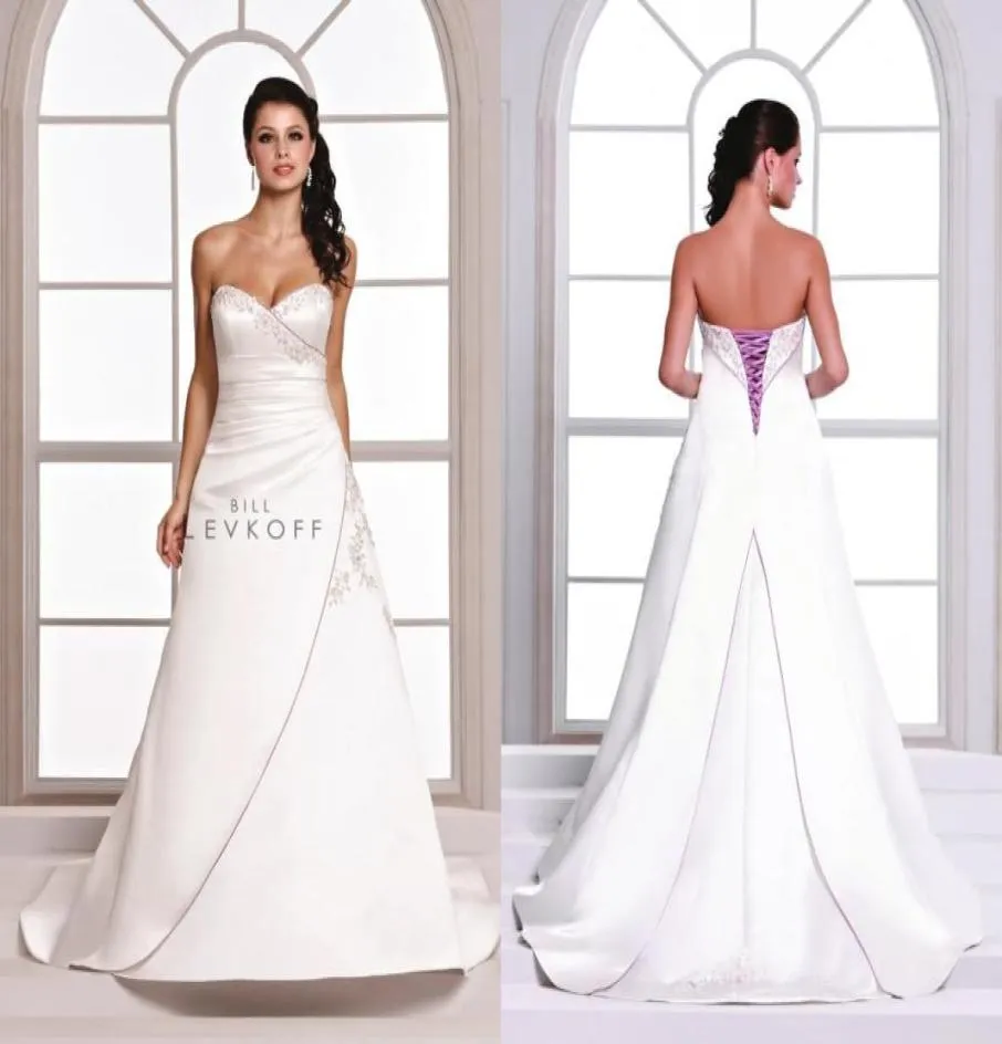 Sexig 2021 Vintage Purple and White Wedding Dresses broderi Bill Levkoff Sweetheart A Line Plus Size Pet Wedding Dresses DL13087339