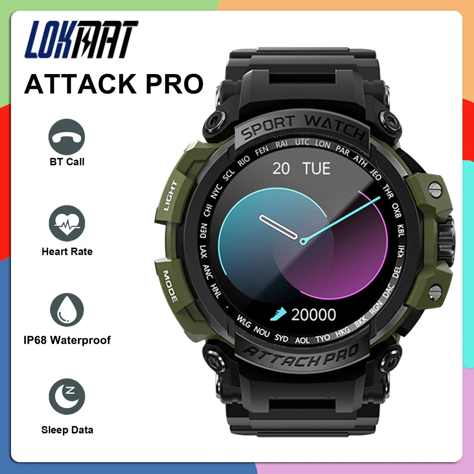 Montres Lokmat Attack Pro Bracelet Bracelet Fitness Tracker IP68 APPELOP BT APPEL SPORTS Watch Blood Oxygène / Cart Trache Monitor Smartwatch