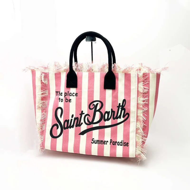 Saint Bart's New Women's Large Capacity Leisure Tourism Canvas Stripe Handmade Tassel Handbag Tote Bag size 40*32*20cm