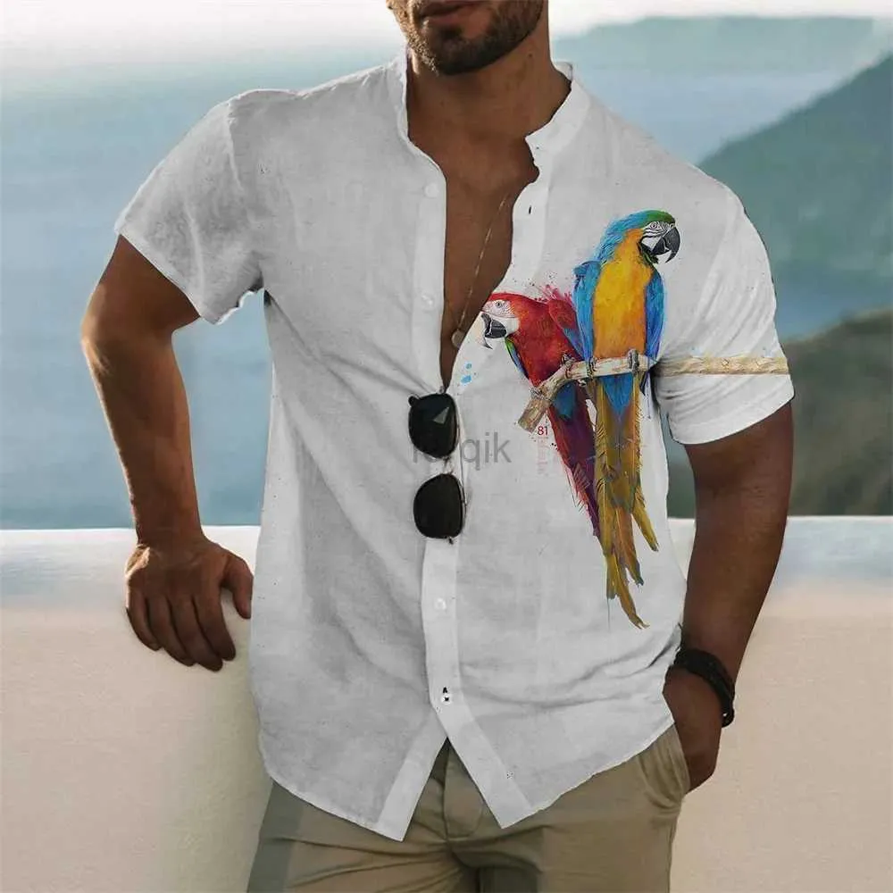 W4KP Men's Casual Shirts Summer hot selling mens short sleeved printed shirt Hawaiian beach fashionable and comfortable fabric stand collar clothing 24416