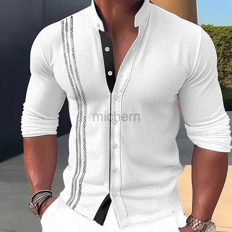 Camisas casuais masculinas 2024 Mens Casual Mens camisa de camisa de colarinho de manga longa Office Business 240416