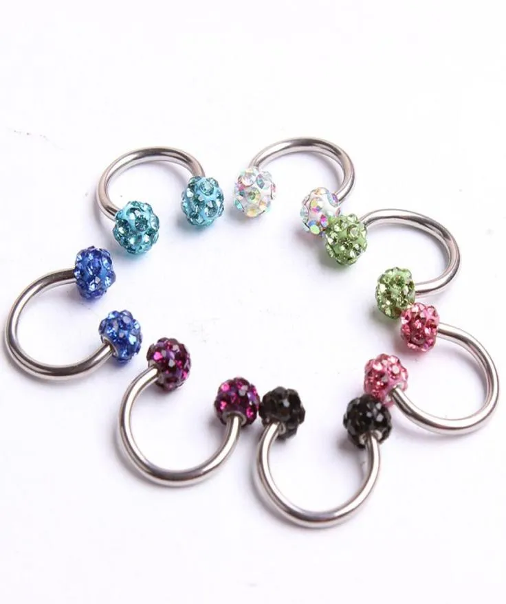 Nos Pin N26 30st Mix 10Colors Body Piercing Jewelry Shamballa Disco Ball Eyebrow Ring Nos Ring1830694