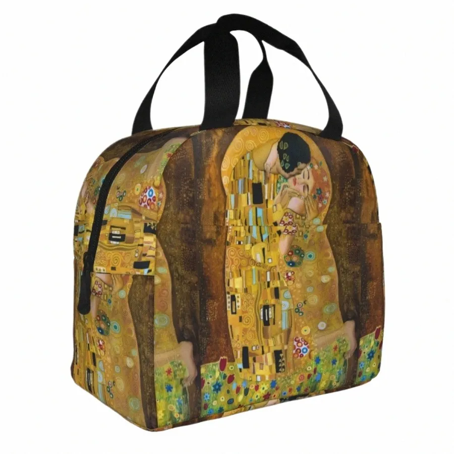 Gustav klimt kyss isolerade lunchpåsar läcksäker abstrakt freyas konst lunch ctain kylväska tote lunch box skola picknick c7ta#