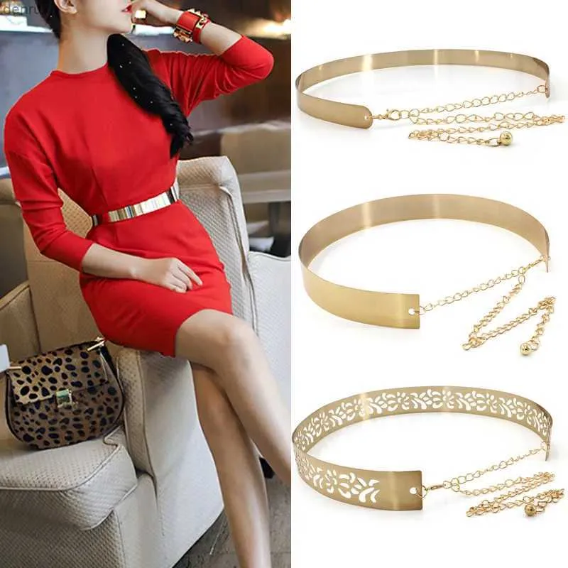 Cinture a catena della cintura Fashion Women Regolable Metal Designer Belt Ladies Dress Luxury Bling Gold Specchio d'argento Vintage Wirond With Waist Chainl240416