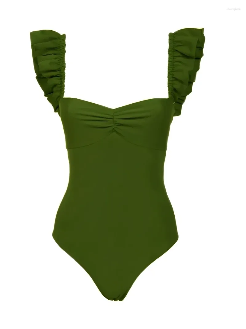 Women's Swimwear 2024 Frill Solid Swimsuit One Piece Sexy Female Beachwear Bathers Bathing Swimming Swim Suit