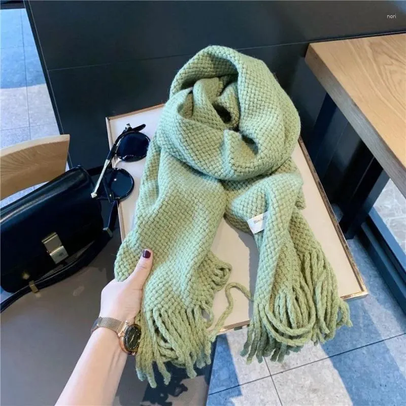 Scarves Season Warm Scarf Women's Simple All-Match Shawl Spring And Autumn Decorative Solid Color Knitted Wool Hand-Woven