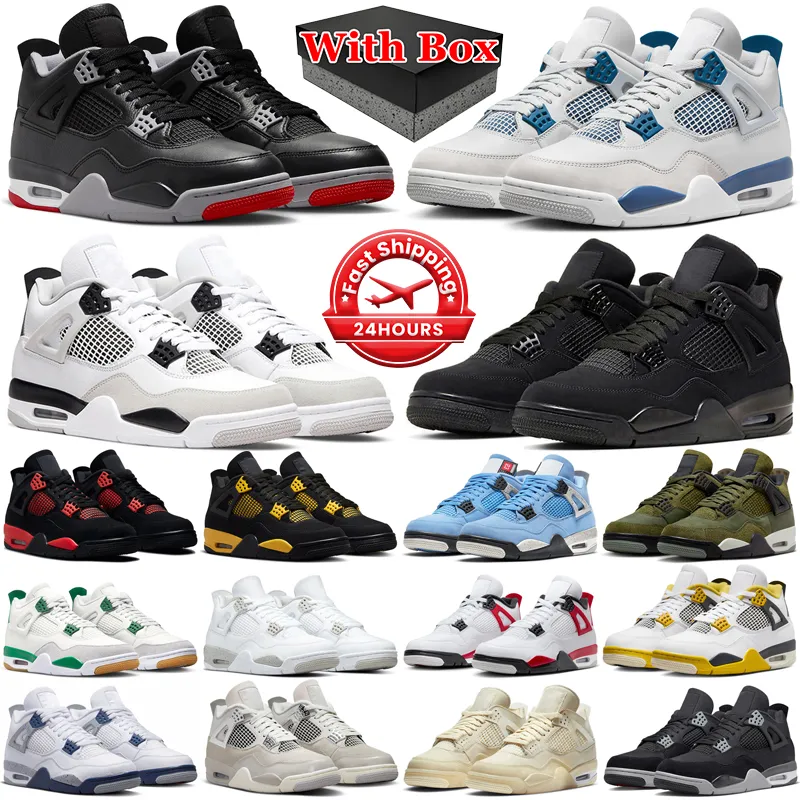 Jordan 4 Retro Basketball Chaussures Hommes Femmes 4s Militaire Black Cat University Bleu Rouge Thunder Sail Blanc Oreo Baskets Sports de Plein Air Baskets