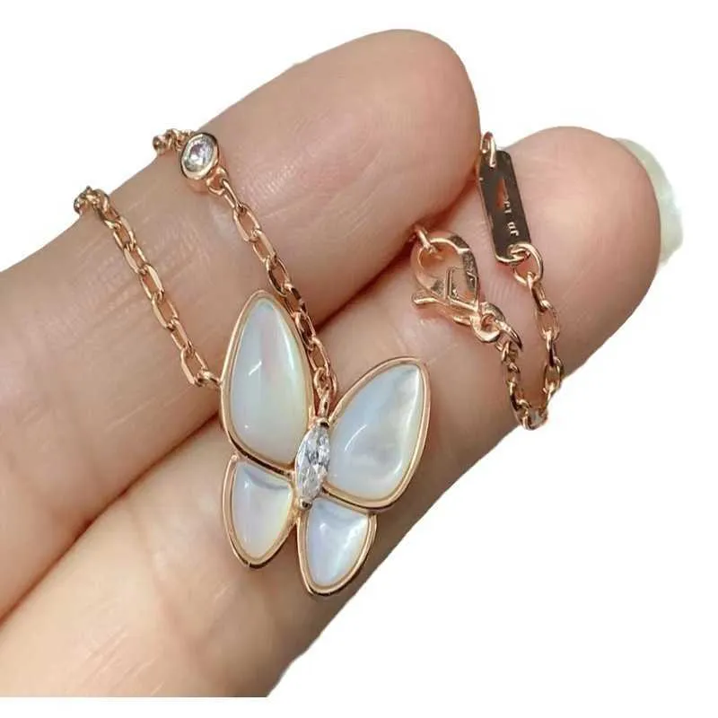 Designer Van Butterfly Necklace High Edition Womens White Fritillaria Full Diamond S925 PLATED 18K örhängen och krage kedja