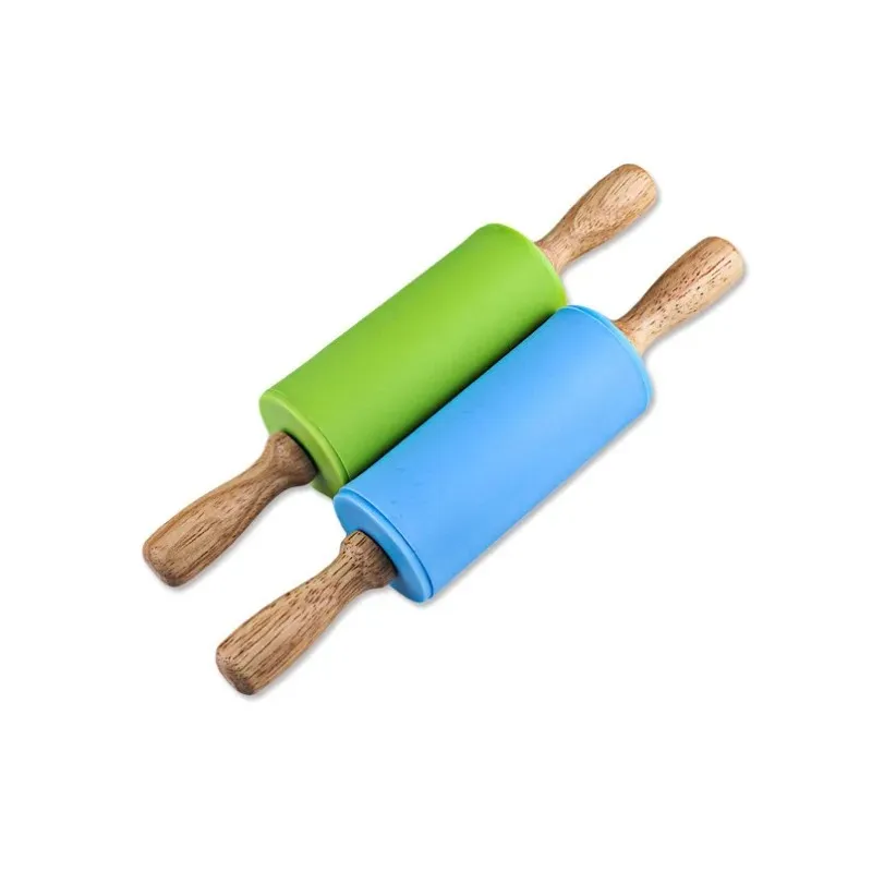 2024 23cm Mini Silicone Rolling Pin 4 Sweet Colors Wood Handle Non-stick Dough Roller Parent Child DIY Baking Pastry Tools for mini silicone