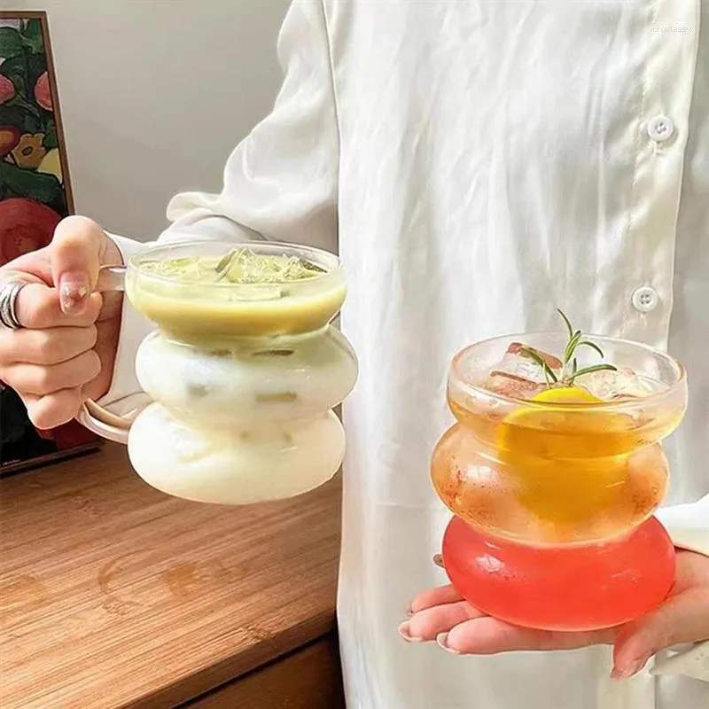 ワイングラスIns韓国スタイルガラスカップクリエイティブコーヒー熱耐性タンブラードリンクウェア透明なジュースミルクマグ家事