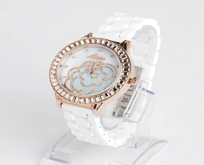 Orologi da polso il marchio diamondencrusted guarda la moda meccanica di Ginevra Ladies Flower Imition Ceramic9819975