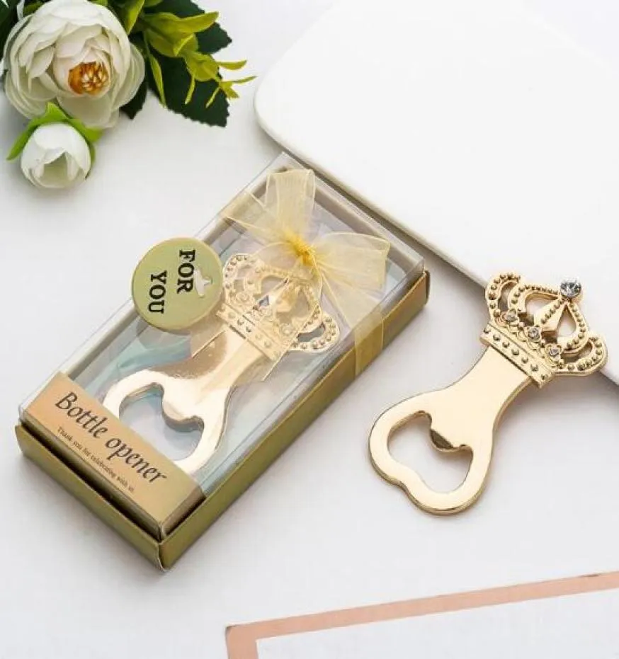 100pcs Gold Crown Bottle Bottle Openler Favours GiveAways Anniversary Birthday Prezenty ślubne Favors Bridal Shower Piwo Otwieracz 9550373