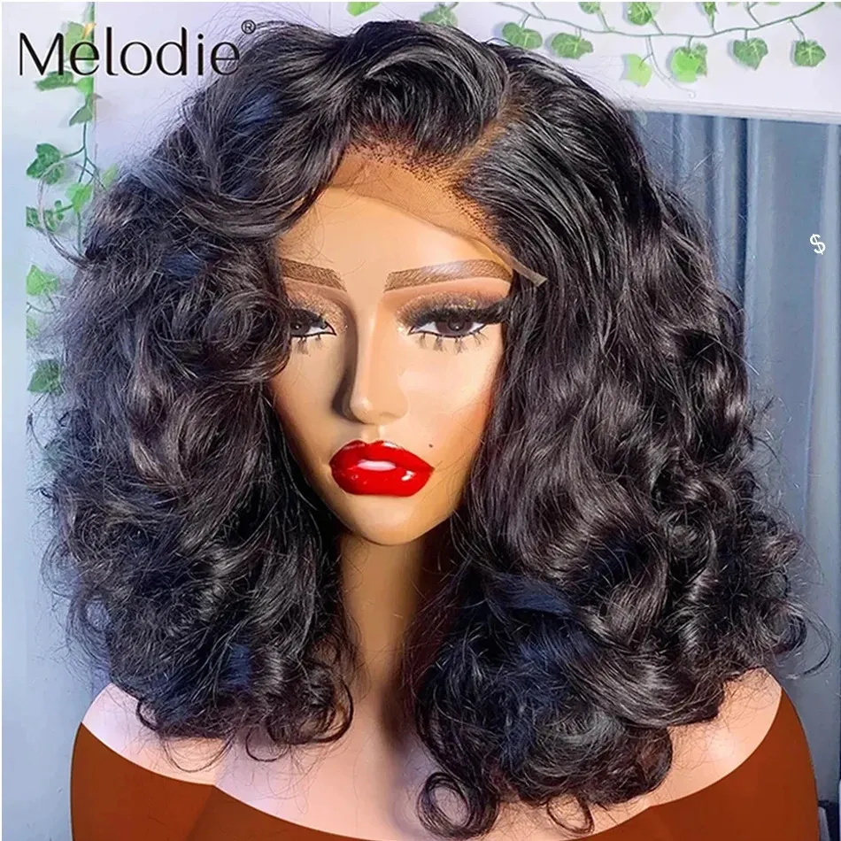 Mélodie Transparent Bob Bob Bod Wave 13x4 13x6 Lace Lace Front Human Hairs Wigs Lace Frontallesslesless prêts à porter 5x5 Wig Closure 240408