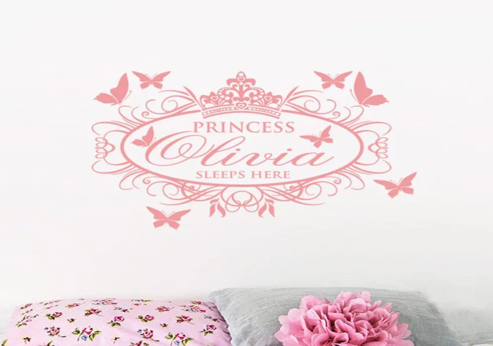 Nome personalizado Decalque de parede Papéis de parede removíveis para meninas decoração de sala Princesa Sono aqui Wall Vinyl Sticker9079456