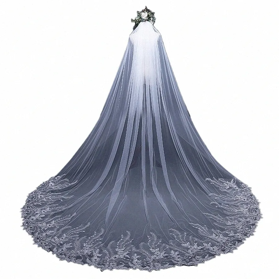 Ny ankomst White Ivory Cathedral Wedding Veils Lace Appliques 3*3 meter Boda Wedding Accores Bridal Veil I1gs#