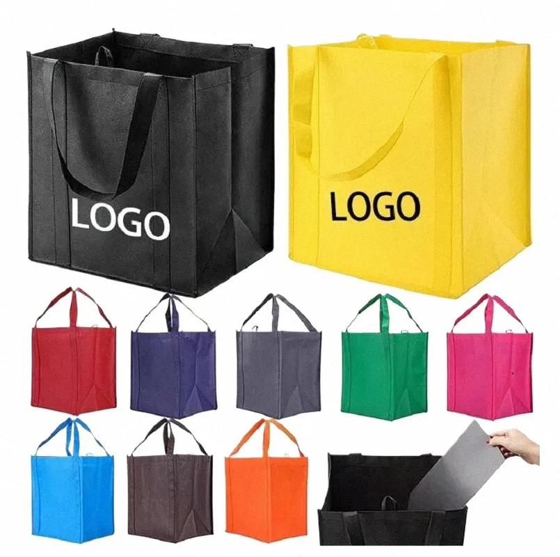 wholesale 500pcs/Lot Eco Custom Logo Printed Reusable Extra-Wide N Woven Fabric Carry Tote Bag Grocery Shop Bags V5Mn#