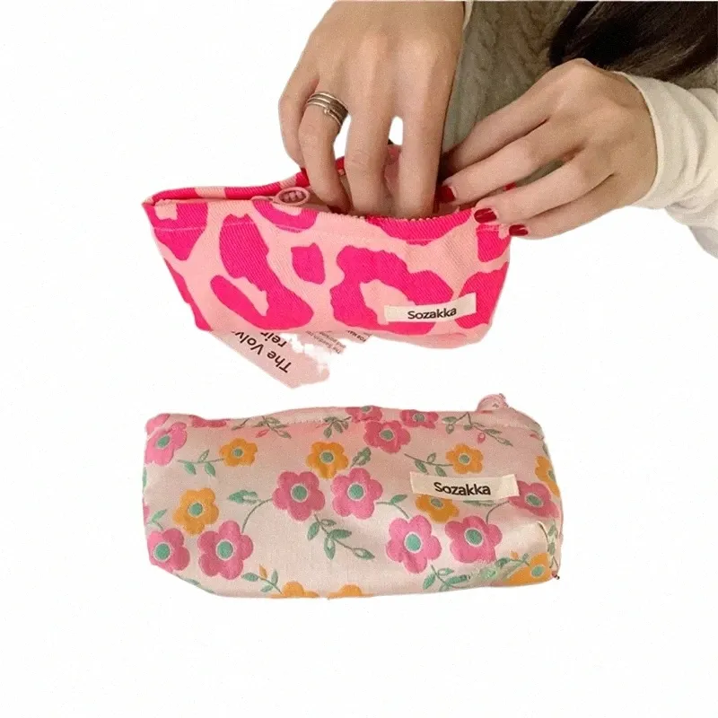 Korean FI Floral Makeup Bags Case Cosmetic Bag Organizer Pouch Travel Make Up Toalette Bag Student Pencil Case Coin Purse C4RZ#