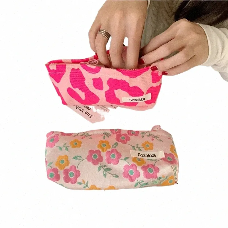 Bolsas de maquiagem de maquiagem coreanas FI FLORAL CASE BACK COSMETIC BOGO POUCH VIAGEM MAGUELA BACA DE HOMEENELA BACO DA CASE LENTA DE LENTA CASE CEINA C4RZ#