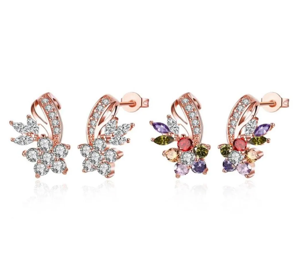 Individuality Stud Earrings Imitation Rose Gold Plated Flowers Pattern Mosaic Multicolor Zircon Earring Accessories Trendy Gifts P8433083