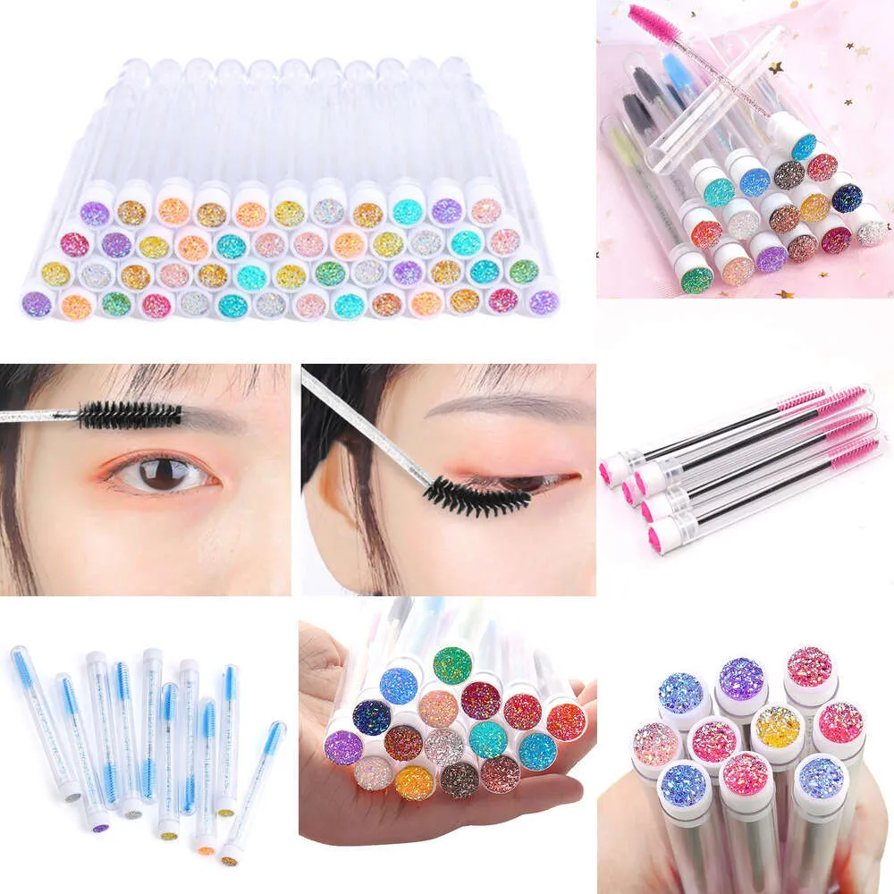 New 50Pcs Reusable Eyelash Tube Eye Lash Eyebrow Brush Resin Drill Replaceable Mascara Wand Brushes Dust-Proof