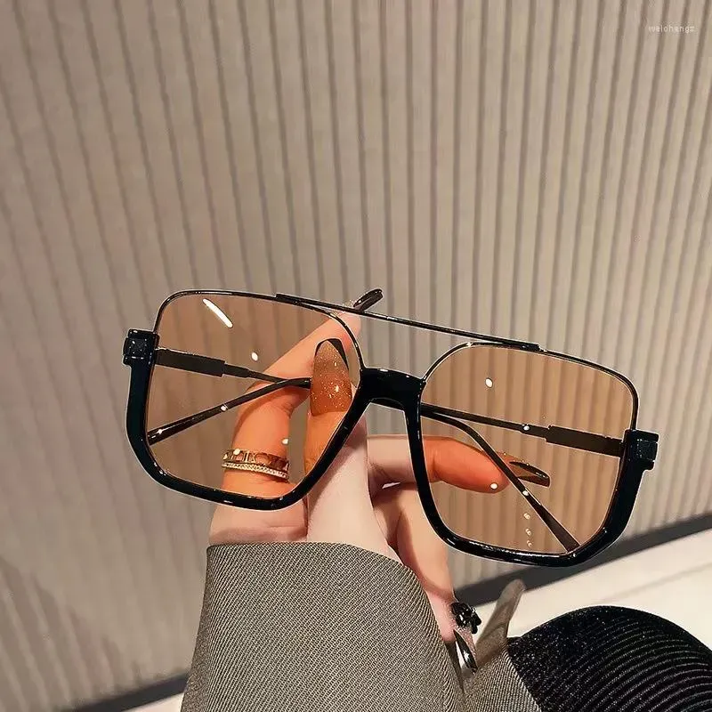 Sonnenbrille 2022 Herren-Doppelstrahl großer Rahmen Anti-Blau-Ray-Retro-Brillen Ins Lower Semi-Rimless Square für Frauen