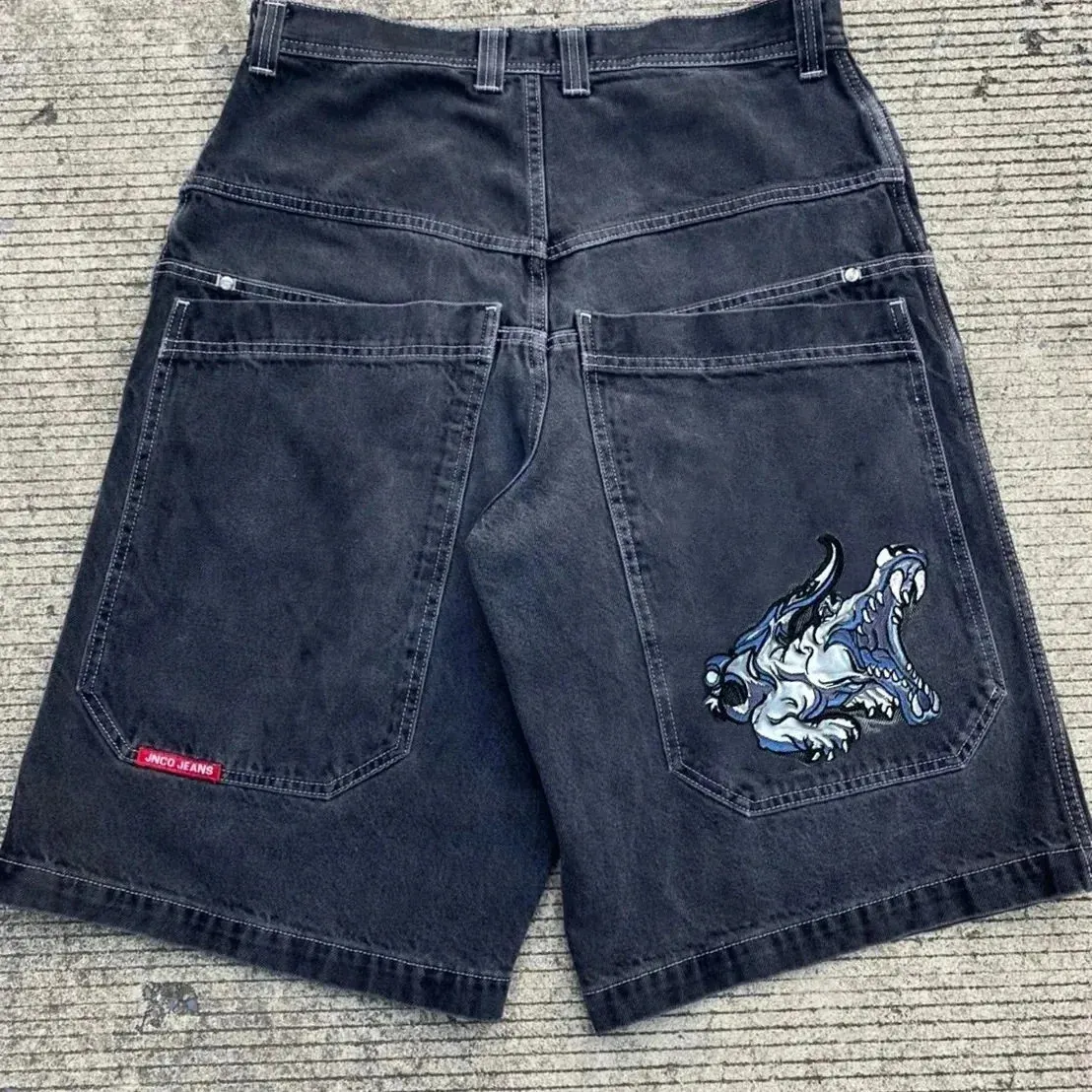 Streetwear JNCO calça calças homens harajuku impressão gráfica de hip hop baggydenim shorts de ginástica de ginástica góticos shorts de basquete 240408