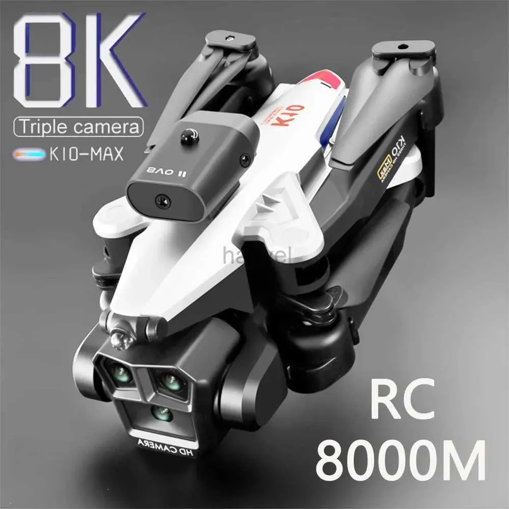 Droni Nuovo K10 Max Drone 8K HD Tre Ostacolo della fotocamera Evitare il flusso ottico Professional Aerial Photography Footcopte Poldcopte pieghevole 240416