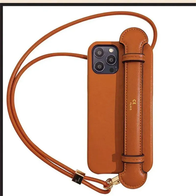 Étuis de téléphone interbody de concepteur pour iPhone 15 14 13 12 11 Pro max couverture pour femmes coque mobile inclinée avec une bande brun brun casse chaude -5