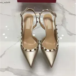 Valentine Shoes Fashion Sandals Women Pumps Casual Designer Gold Matt Leather Studded Spikes Slingback High Heels S 868