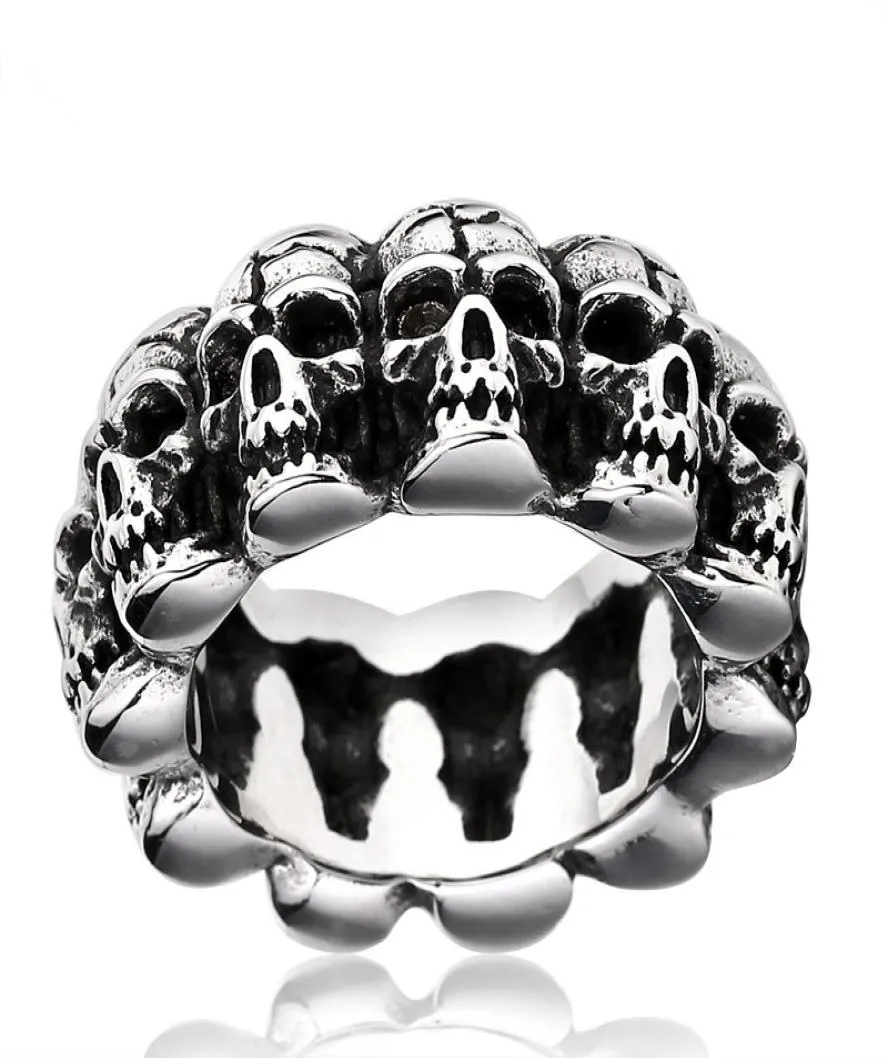 Hochwertige Männer übertrieben Retro Punk Schädel Ring Edelstahl Ring Titanstahlschmuck Halloween Ring 3593180