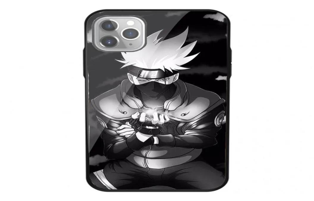 Tempererat glasfodral mjuk stötfångare hårt funna fodral för iPhone 11 Pro xs max 7 8 plus 6 6s plus 5s 5 Back Cover Print Naruto Kakashi P3014856