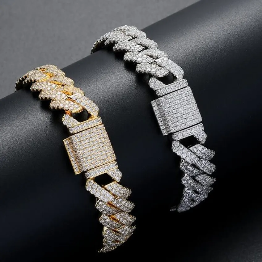 Bracelets en diamant simulés de 13 mm Bracelets en diamant simulés Bracelets Bracelet Cuban plaqué or de haute qualité 7 8 pouces227T