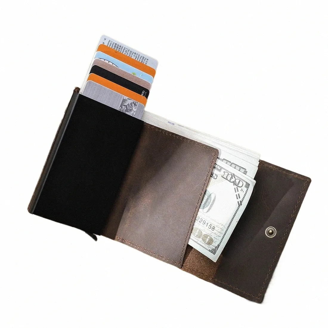 Hiram RFID Carte Holder Portefeuille pour le support de carte de crédit pour hommes Mey Purse Busin Unisexe en cuir authentique Boîte en aluminium Y4GJ # #