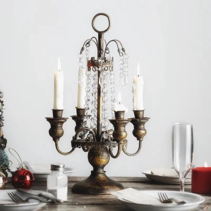 Mum Tutucular Rustik Vintage Demir Dört Head Tutucu Mum ışığı akşam yemeği Romantik Işıklar Noel Partisi Ev Dekor
