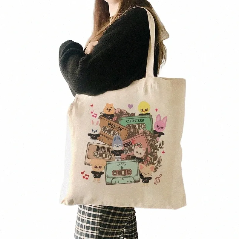 skzoo motif mignon carto animal imprimé canvas sac fourre-tout pliable sac de boutique réutilisable mini sacs de femme 2024 Tendance g5ui #