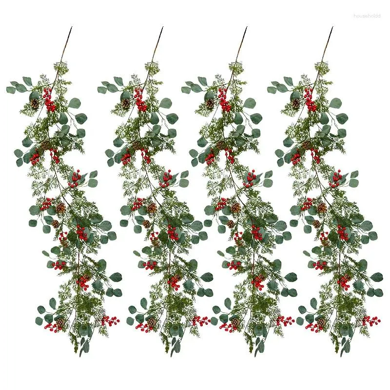 装飾的な花1.75mクリスマスパインニードルバイングリーンリーフレッドフルーツ雰囲気の装飾小道