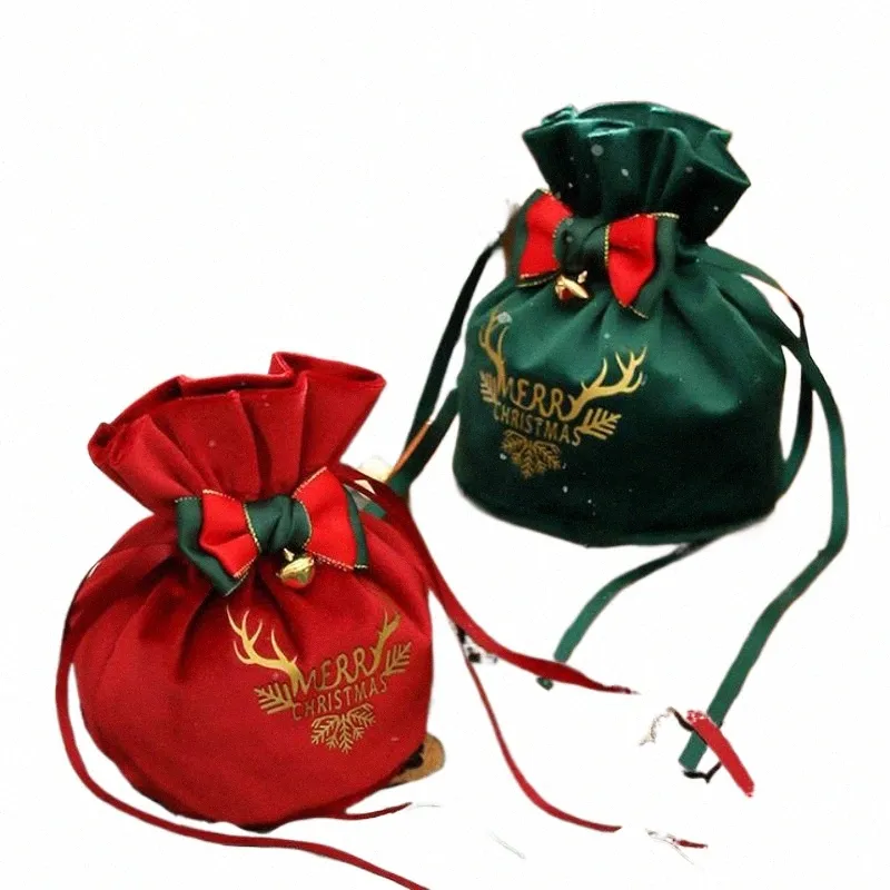 Hoogwaardige Veet Christmas Gift Bag Drawtring Candy Box Herkbruikbare DIY Christmas Apple Bags Home Nieuwjaar Party Decorati 43L4#