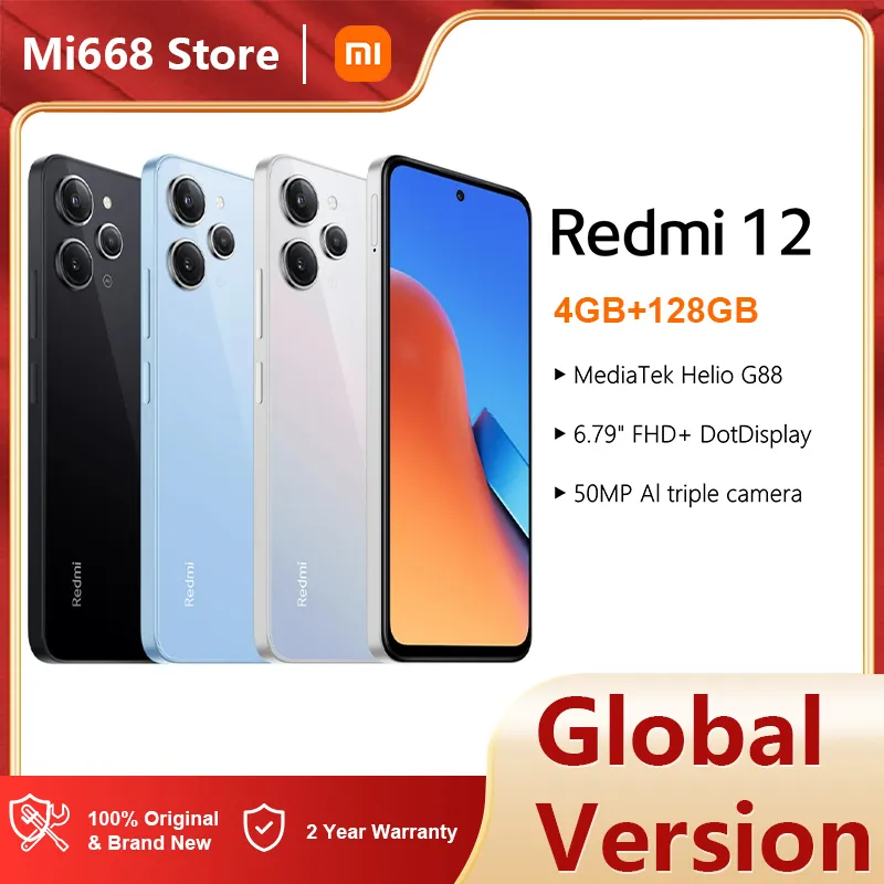 Versione globale NFC Xiaomi Redmi 12 4G 128GB Smartphone da 6,79 pollici MediaTek G88 Potente Processore 18W Carica rapida