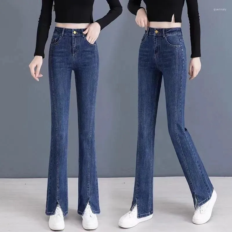 Jeans femminile 2024 High Waist Micro-Split Flare Spring Autumn Slim Slip Stretch Denim Pantaloni di moda Corea Streetwear Women Pants Vaqueros