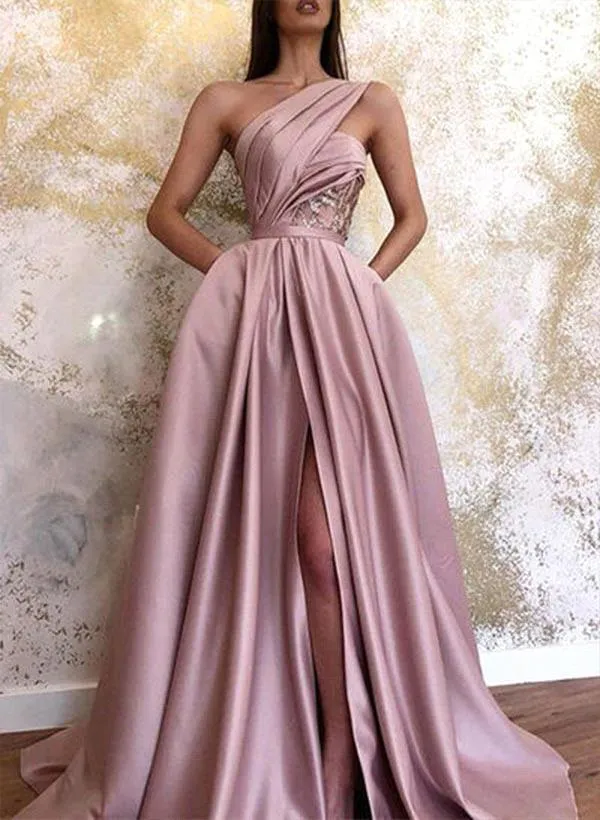 Arabic Style Dusty One Shoulder One Shoulder Evening Gown with Split - Custom Made for Women's Formal Occasions (BC18505) Arabic Style Dusty One Shoulder One Shoulder Evening Gown with Split - Custom Made for Women's Formal Occasions (BC18505)