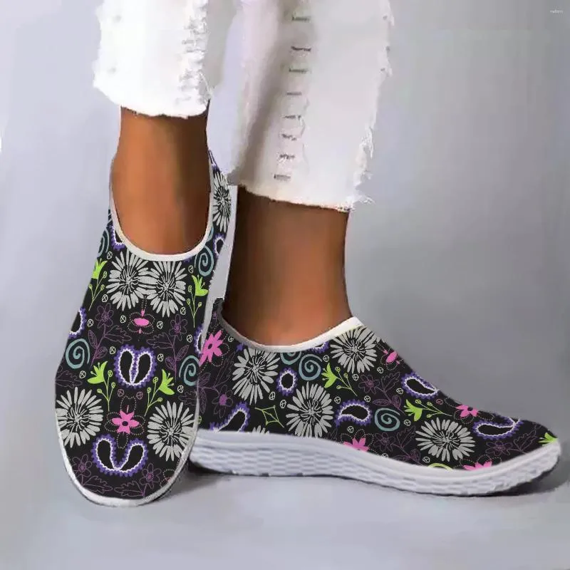 Casual schoenen instantarts boho/abstracte kunstontwerp loafers bloemen/bloemenprint slip-on comfortabele mesh dames sneakers